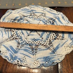 Blue and White Crochet Table Doily